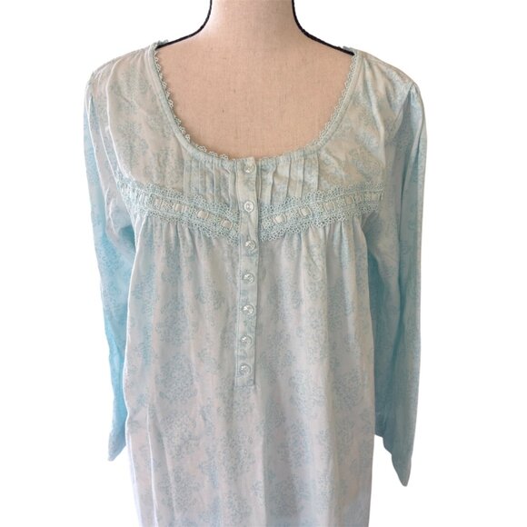 Nightgown Croft And Barrow Cottage Core Long Sleeve Nightgown Satin Ribbon Lace - Picture 2 of 4